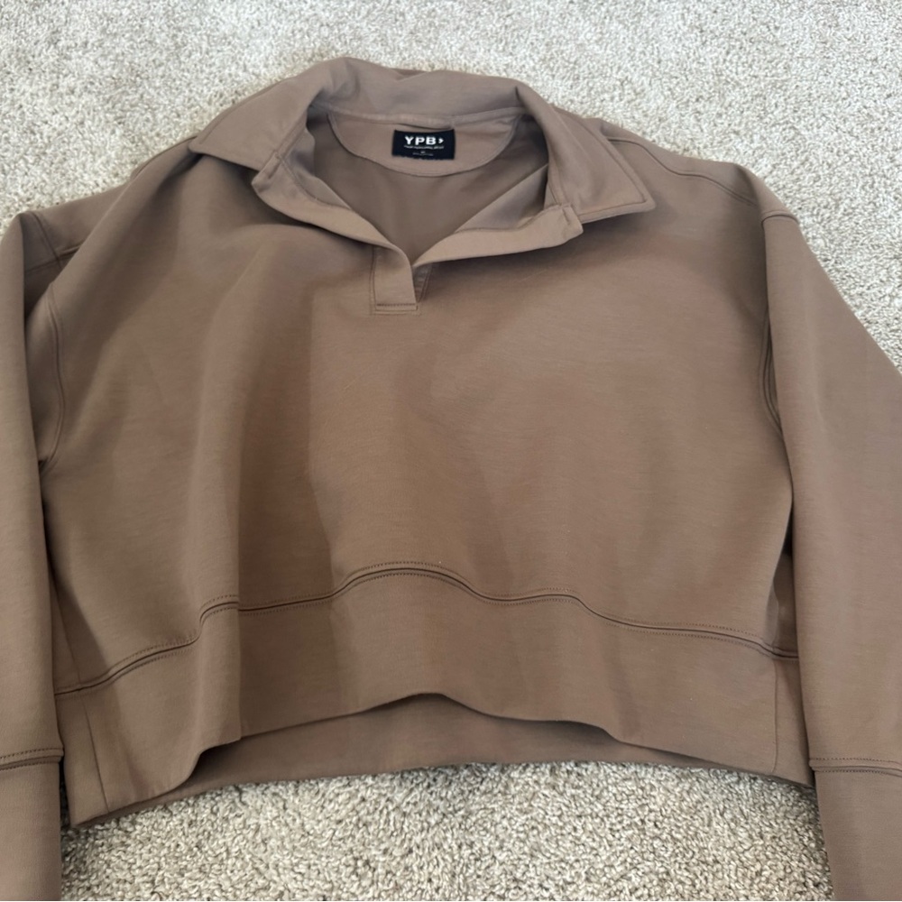YPB Cropped Collared Sweatshirt - Taupe